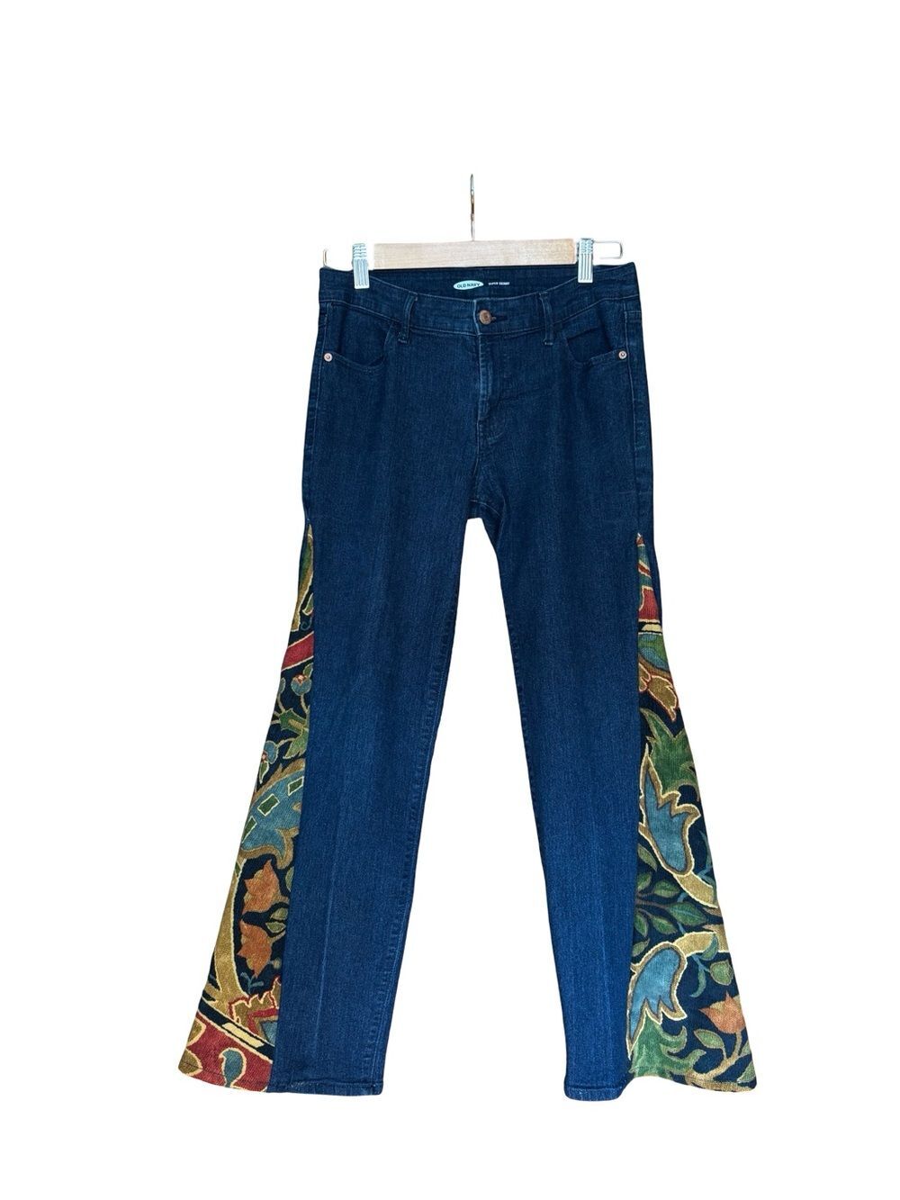 Upcycled Old Navy x Liberty Dark Blue Jeans with Multicolor Floral Flare Panels